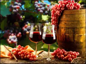Kieliszki, Kompozycja, Antałek, Winogrona, Wino