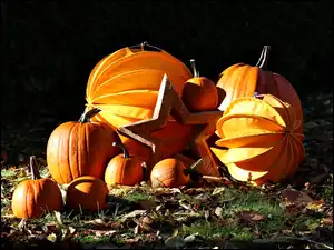 Gwiazda, Halloween, Dynie, Liście
