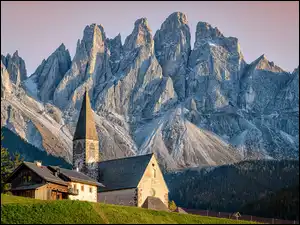Dolomity, Włochy, Góry, Kościół, Kościół św Magdaleny