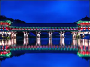 Woljeonggyo Bridge, Most, Odbicie, Korea Południowa, Światła, Gyeongju