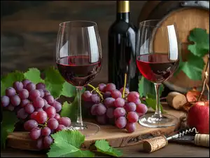 Wino, Kieliszki, Winogrona, Grafika, Owoce, Jabłko