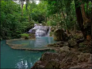 Wodospad Erawan, Drzewa, Tajlandia, Kaskada, Prowincja Kanchanaburi, Park Narodowy Erawan, Las