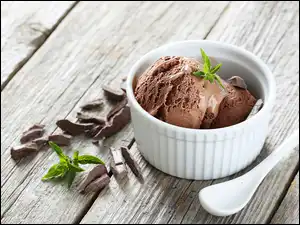 Lody, Kawałki, Łyżeczka, Czekoladowe, Miseczka, Listki, Czekolady