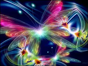 Motyl, Fractalius, Poświata, Grafika, Kwiaty