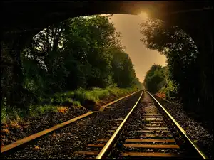 Tunel, Zachód, Słońca, Tory