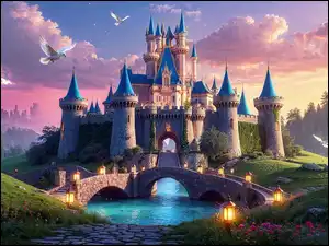 Fosa, Zamek, Gołębie, Fantasy, Mostek, Latarnie