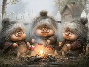 Ognisko, Grafika AI, Babcie, Trzy, Grill
