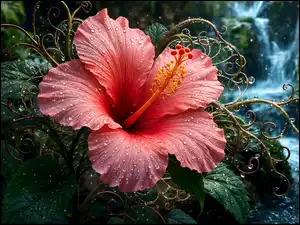 Grafika AI, Hibiskus, Kwiat, Krople