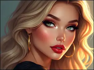 Twarz, Grafika AI, Blondynka, Kobieta, Biżuteria