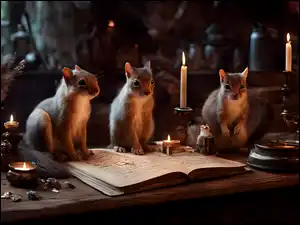 Świece, Stół, Wiewiórki, Trzy, Książka