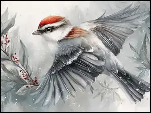 Skrzydła, Liście, Rozpostarte, Ptak, Gałązka