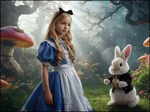 Królik, Biały, AI, Dziewczynka, Grzyby, Las, Zegarek