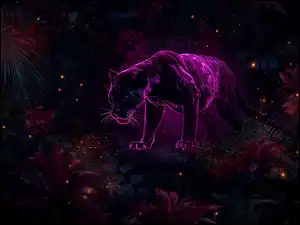 Czarna, Pantera, Kolor, AI, Neon, Magenta